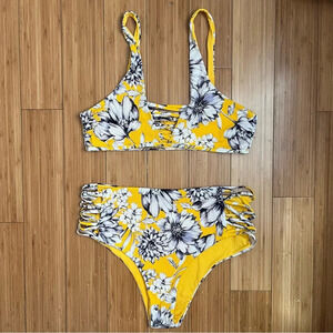 TINI BIKINI Floral Golden Yellow High Waisted Cheeky 2 Piece Bikini